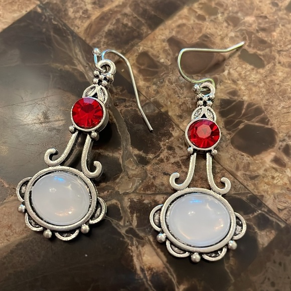 Moonstone And Ruby Silver Romantic Drop Earrings - Picture 9 of 13